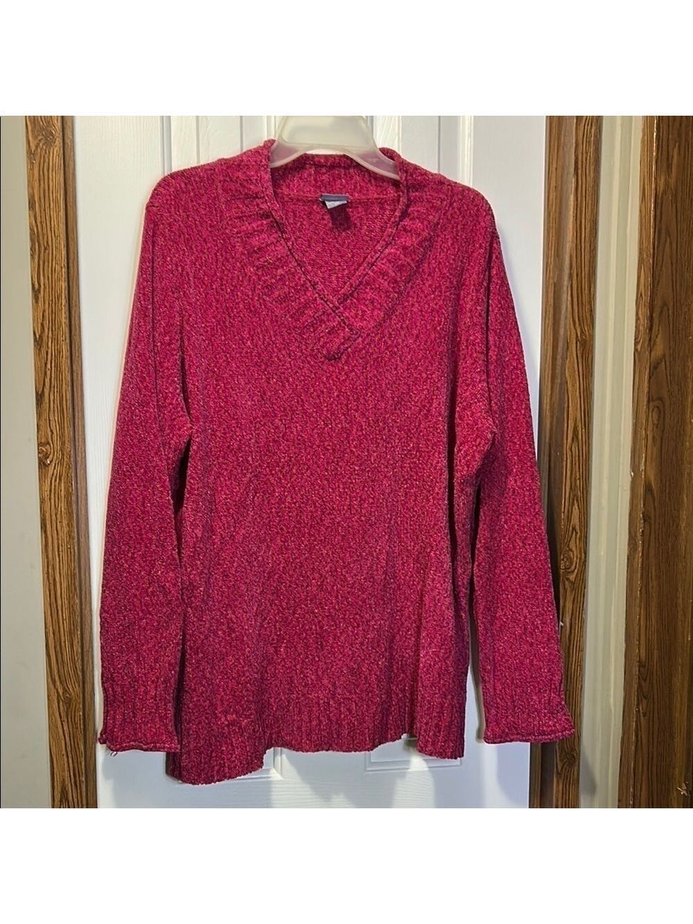 Laura Scott Pink V-Neck Sweater Classic Knit EUC